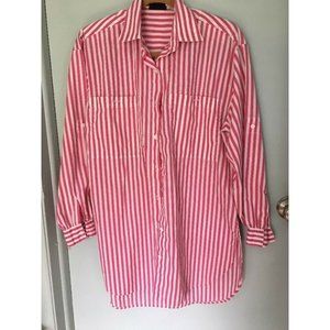 Tippy Tops Women's Button Down Tunic Shirt size M, PINK Stripe 80's style